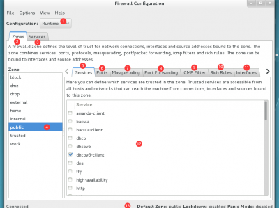 linux系统中firewalld防火墙管理工具firewall-config（GUI图形用户界面）