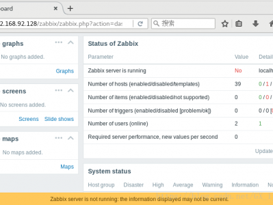 Zabbix server is not running :the information displayed may not be current.解决方法