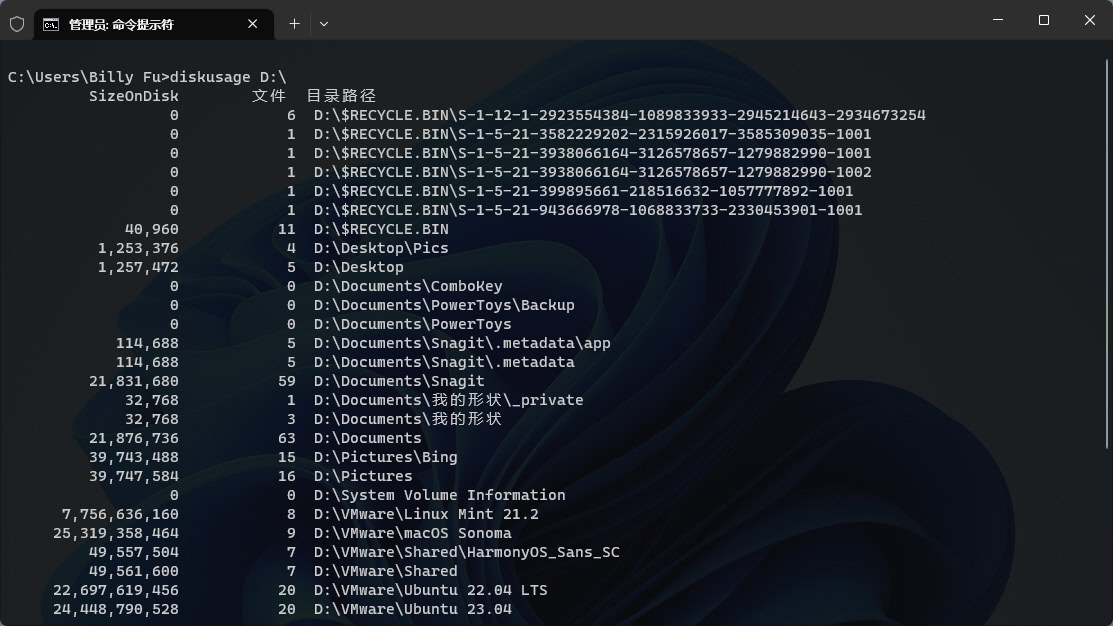 使用 DiskUsage 命令查看磁盘使用情况