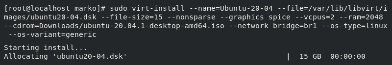 在 CentOS 8 中使用命令行安装 Ubuntu 20.04 VM